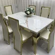 6 Seater Marble Top Dining Set with PU Leather Seats - 1