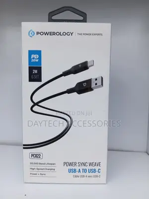 Powerology Power Sync Weave USB-A to USB-C Cable - 20W PD