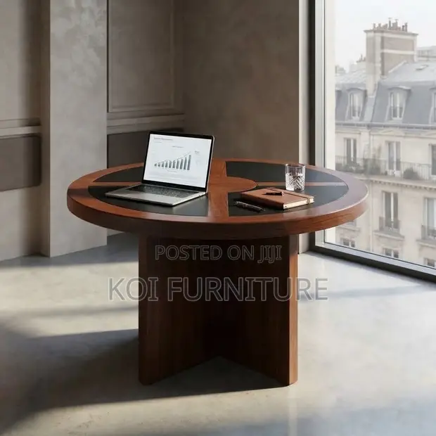 120cm Round Executive Mahogany Boardroom Table - 1