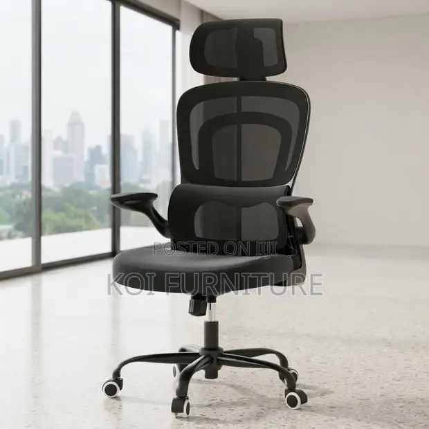 Modern Black High Backrest Orthopedic Office Chair with Headrest - 1