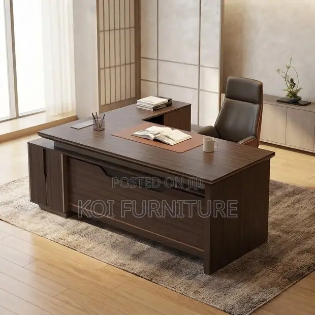 Executive 180cm L-Shaped Office Desk - Brown - 1