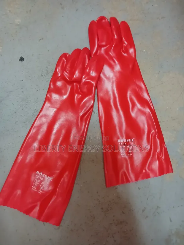 Red PVC Chemical-Resistant Safety Gauntlet Gloves - 1
