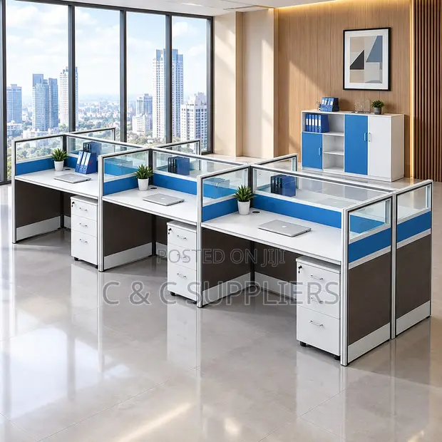 6-Way Imported Blue Workstation Desk - 1