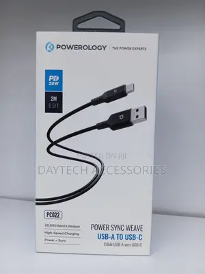 Powerology Kebo ya USB-A kwenda USB-C 1.2m ya Nylon Iliyofumwa