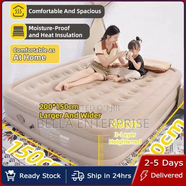 200x150x40cm Rechargeable Self-Inflating Double Bed Mattress with Pump & 2 Pillows - 1
