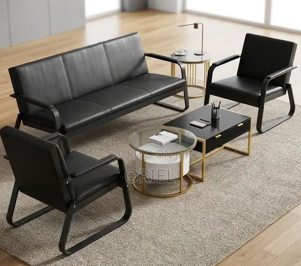 Office Reception 5-Seater Sofa Set - Modern Black - 1