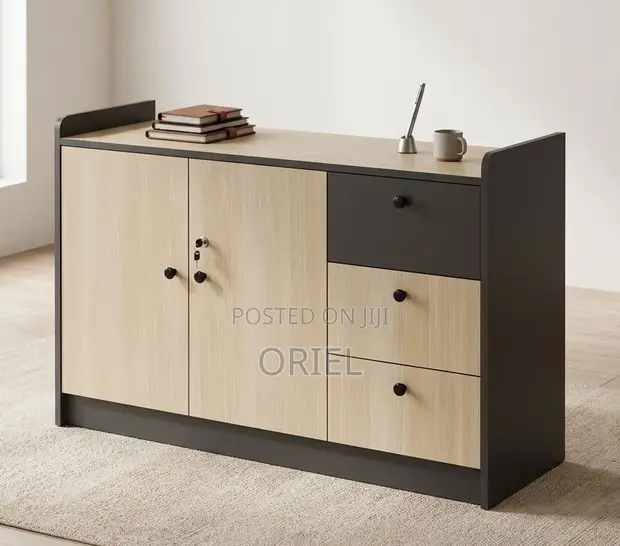 Modern Office Document Storage Credenza - Brown Wood - 1