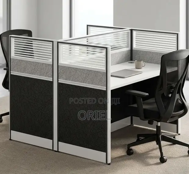 2-Desk Modular Office Workstation - Brown - 1