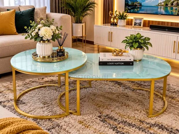 Executive 2-in-1 Marble Nesting Coffee Table (Glass Effect) - 1