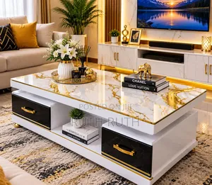 Executive White Coffee Table with Marble Top