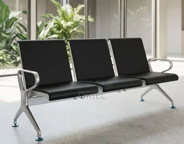 Commercial 3-Seater Reception Bench - Black Leather - 1