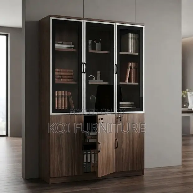 Executive 3-Door Home Office Storage Cabinet - Brown - 1