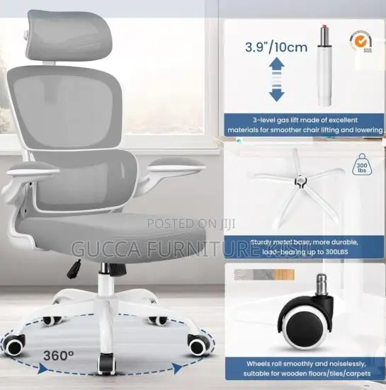 Grey Ergonomic Office Chair with Back Support - 1