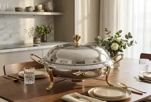 Round Stainless Steel Chafing Dish with Gold Accents (28cm / 3L)