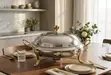 Round Stainless Steel Chafing Dish with Gold Accents (28cm / 3L) - 2