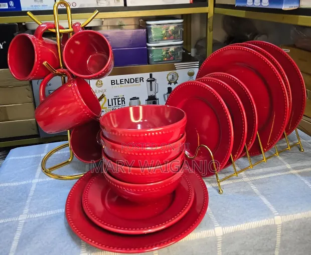 Brand New 24-Piece Red Ceramic Dinner Set - 1