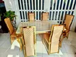 Seti ya Meza ya Kula ya Champagne Beige ya Viti 6 na Kifuniko cha Marumaru - 1