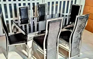 Seti ya Kisasa ya Meza ya Kula ya Watu 6 na Marumaru - Nyeupe