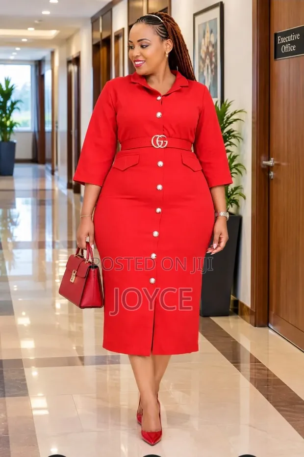 New Straight Dress with Full Buttons and Belt - 1