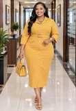 New Straight Dress with Full Buttons and Belt - 4