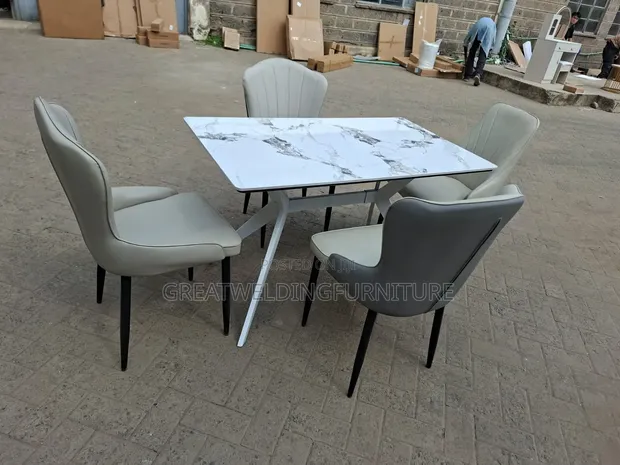 Stylish 4-Seater Dining Table Set with Marble Top - 1