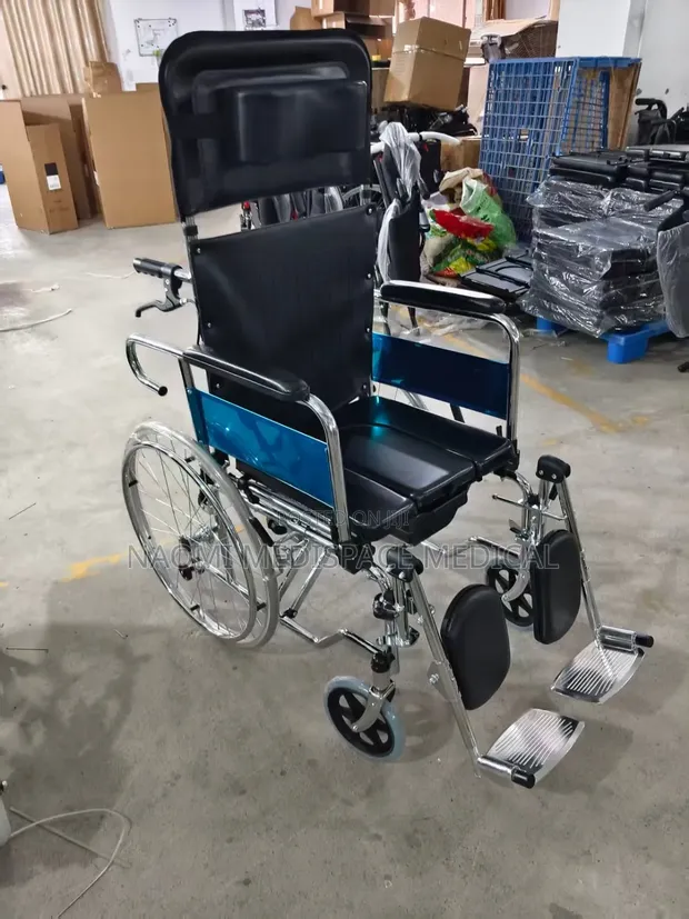 180° Reclining Wheelchair with Commode & Detachable Headrest - 1