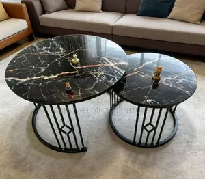 Modern Black & Gold Marble-Effect Glass-Top Nesting Coffee Tables