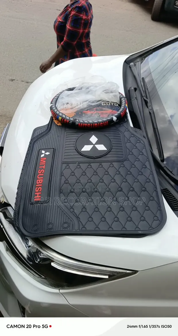 Branded Mitsubishi Carpet Mats with Steering Cover - 1