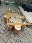 Stylish Puff Glass Coffee Table Set with 4 Stools - 1