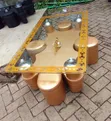 Stylish Puff Glass Coffee Table Set with 4 Stools - 2