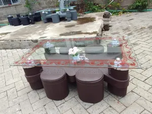 Quality Puff Glass Coffee Table Set with 4 Stools
