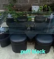 Vintage Black Modern Puff Glass Coffee Table Set with 4 Stools - 1