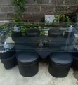 Vintage Black Modern Puff Glass Coffee Table Set with 4 Stools - 2