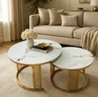 White Faux Marble Nesting Coffee Tables with Gold Lattice Base - 2