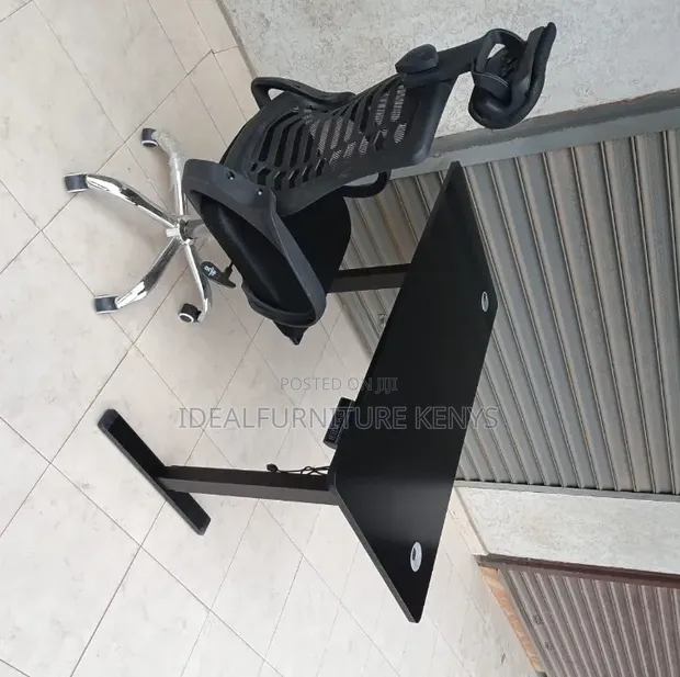 Modern Black Office Workstation Desk with Ergonomic Mesh Chair - 1