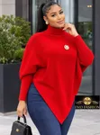 Sweta la Kike la Red Ribbed Turtleneck - Oversized Loose Fit - 1