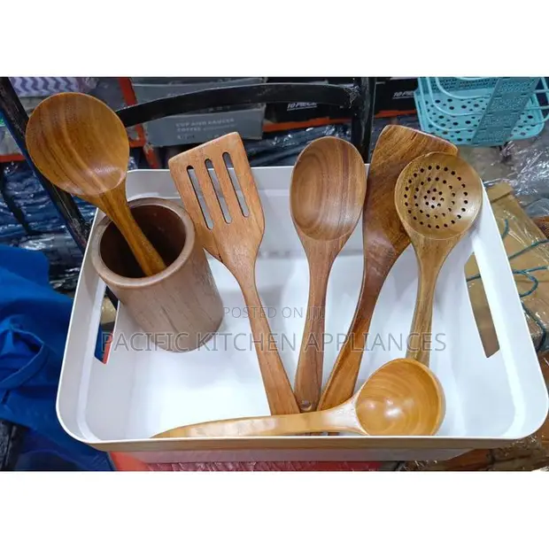 Wooden Cooking Spoon Set - Natural Brown - 1