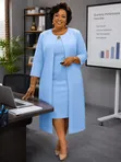 Set ya Gauni Isiyo na Mikono na Jaketi Refu - 4