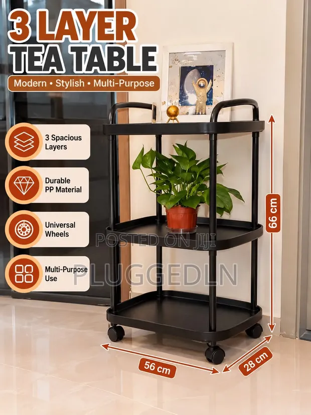 Rotating Storage Utility Cart with Wheels - 3-Layer - 1