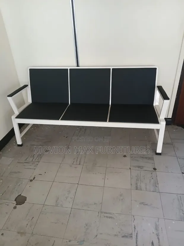Modern Executive 3-Seater Waiting Bench - Black/White - 1