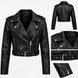Women's Black Cropped Leather Jacket - Size 2XL - 1