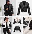 Women's Black Cropped Leather Jacket - Size 2XL - 2