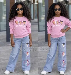 Set ya Vipande 2: Sweatshirt & Jeansi za Character Print (Miaka 3-10)