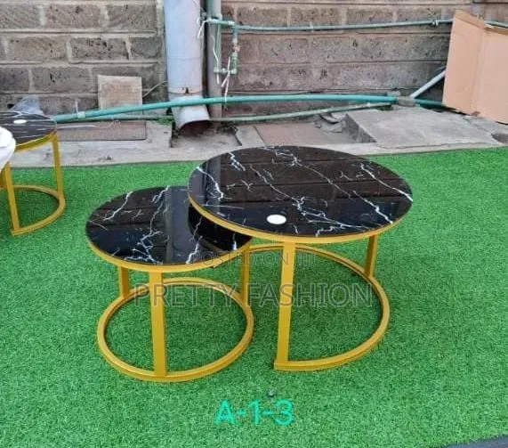 Glass Top Nesting Tables (Marble Effect) - 1