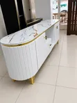Luxury White & Gold Fluted TV Stand - Modern Marble-Top Entertainment Unit - 2