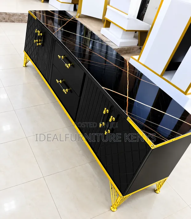 Luxury Black & Gold Marble-Effect TV Stand - 1