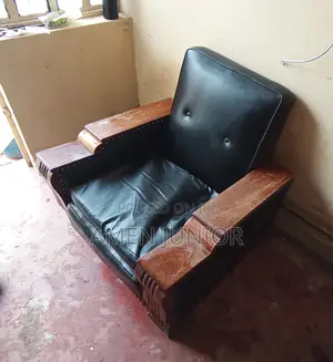 Black Wooden Armchair with Leather-Look Seat