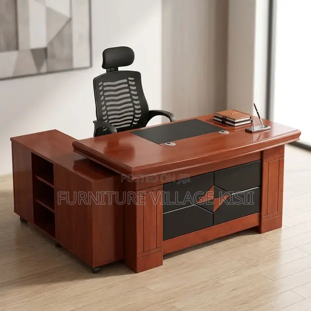 1.4m Mahogany Desk with Side Return - 1