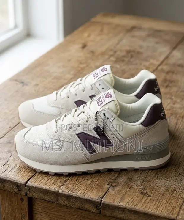 New Balance 574 Off White/Burgundy Sneakers - 1