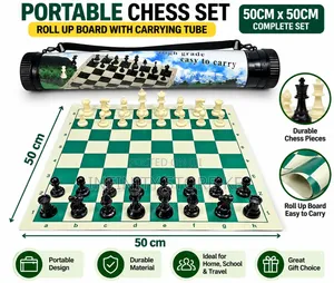 Bodi ya Chess inayoweza Kukunjwa 50x50cm na Tiubu ya Kubeba